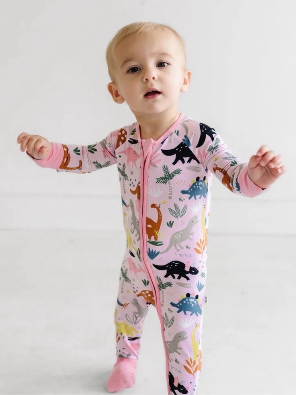 LITTLE SLEEPIES pink dinosaur print bamboo zippy 18-24 month